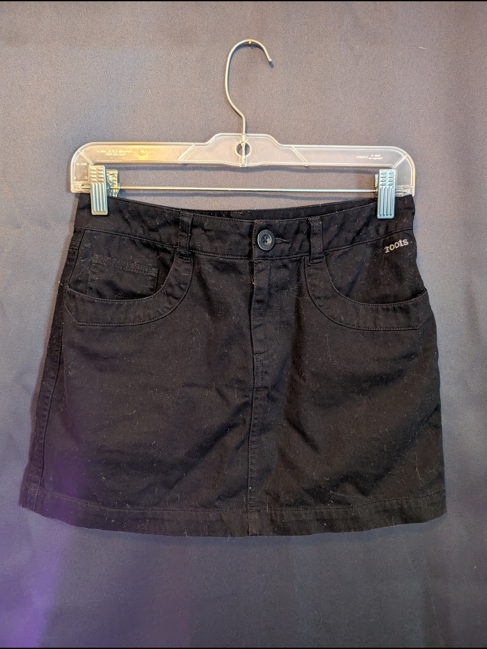Roots Black Denim Mini Skirt Cargo Style Y2k Vintage Roots Logo
